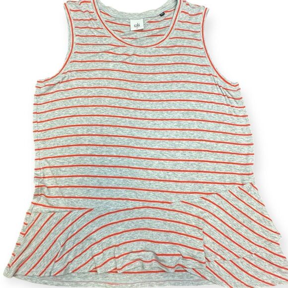 CABI Women’s Heather Gray and Orange Striped Ruffle Peplum Tank Top Size Medium - Picture 3 of 7